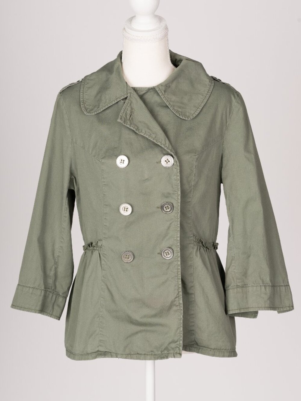 100% Cotton Double Breasted Utility Jacket Olive Green Medium GUC Gorpcore